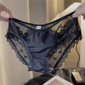夏季法式无痕蕾丝内裤薄款女蝴蝶结女士低腰性感纯欲白黑色三角裤
