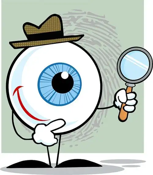 带着放大镜微笑的侦探眼珠