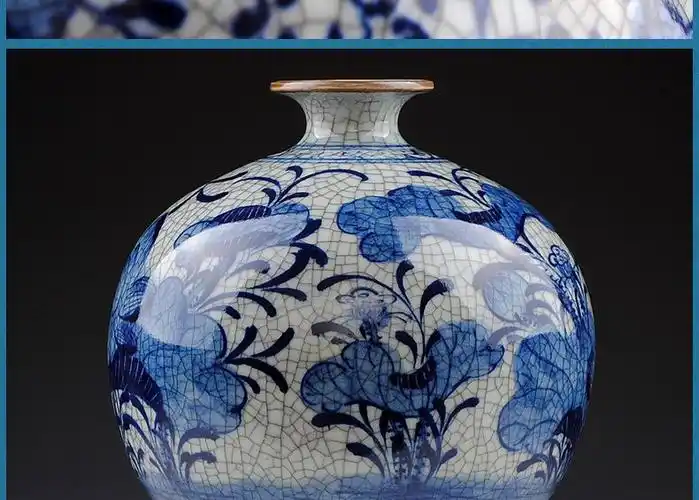 陶瓷批发景德镇陶瓷器 手绘仿古青花瓷冰裂纹花瓶 家居工艺品摆件