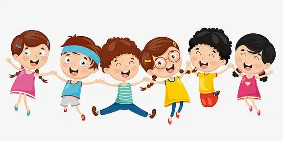手牵手一起跳跃的孩子们