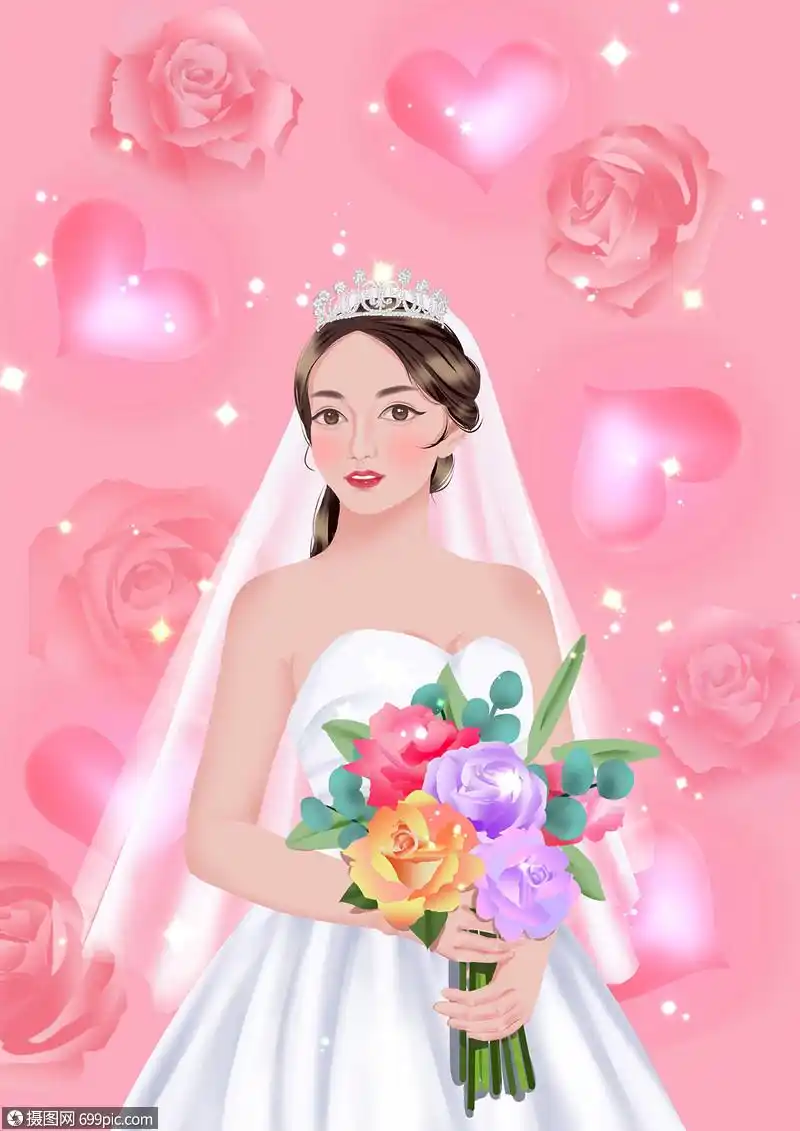 穿婚纱的新娘插画