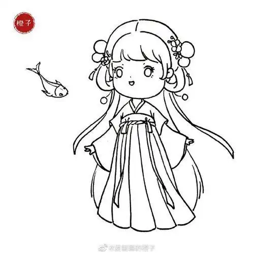 美女简笔画好看动漫人物简笔画少女简单古风有颜色古装女孩的简笔画