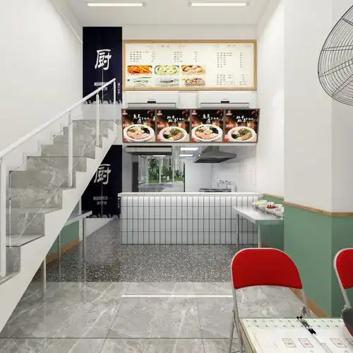 全景现代 牛肉粉面馆 厨房 餐桌椅3d模型