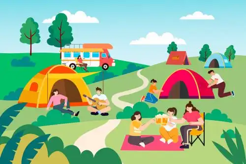 户外露营的人们矢量插画