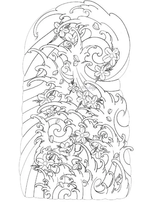浪臂花臂水浪纹身