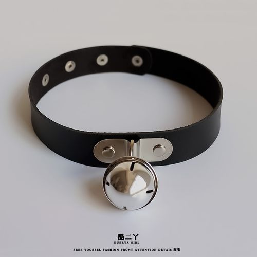 酷二丫皮质项圈m铃铛颈圈choker项链女颈环牵引颈带狗脖子饰品男