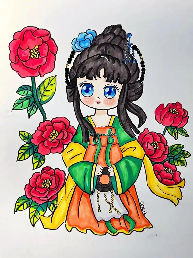 古装动漫绘画过程图.#马克笔手绘 #手绘动漫人物 #二次元  - 抖音