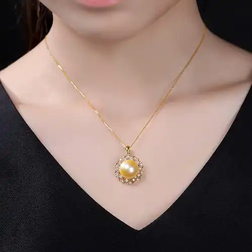 金珍珠珍珠meluxe南洋项链女浓吊坠镶钻钻石锁骨颈饰