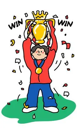 手绘插画足球奖杯胜利庆祝开心红色蓝色01