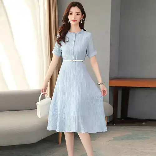 女夏季短袖2020新款中长款收腰修身显瘦气质超仙女裙子 - 美易女装