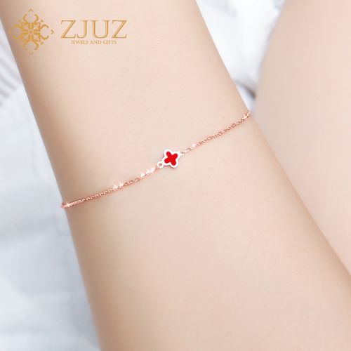 zjuz18k金彩金手链四叶草女款时尚正品素金玫瑰金手镯刻字送女友
