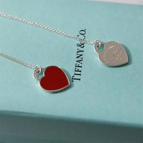 蒂芙尼	iffany 项链925银双心珐琅红心爱心吊坠项链小号 新年礼物