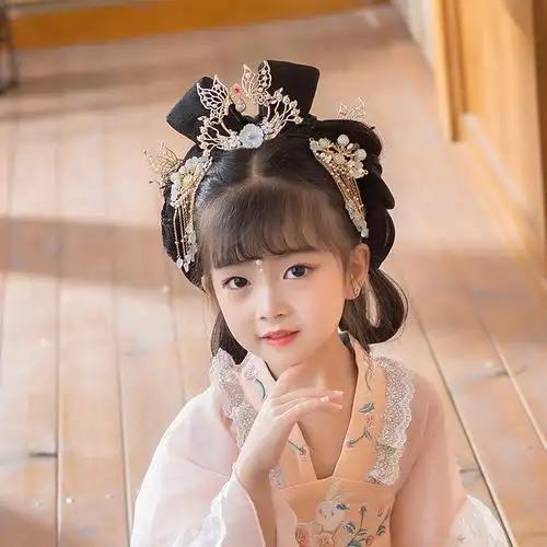 女童假发古装儿童童发搭配汉服明制古风一体假发