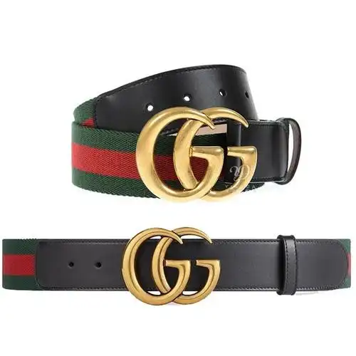 全新gucci古驰 gucci腰带皮带男女通用经典条纹双g金扣腰带织物配皮