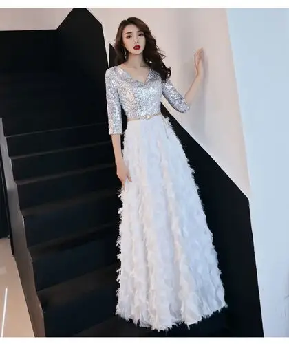 气质晚礼服长裙2020高贵宴会会长领亮亮片闪闪礼服