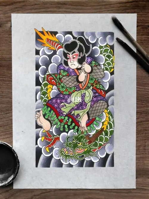 日式包小腿纹身手稿_纹身_美妆_彩妆