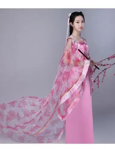 汉服女古装仙女拖尾舞蹈服唐朝贵妃服仙女裙古筝服装三生三世同款-t