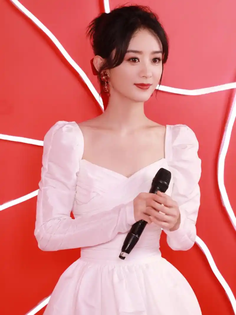 赵丽颖活动造型 白裙 红丝带气质拉满 赵丽颖20210608一组品牌活动