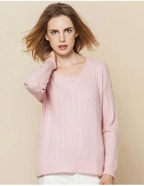 博依格扭花羊毛衫女纯羊毛套头毛衣加厚针织衫绵羊毛衫修身打底衫