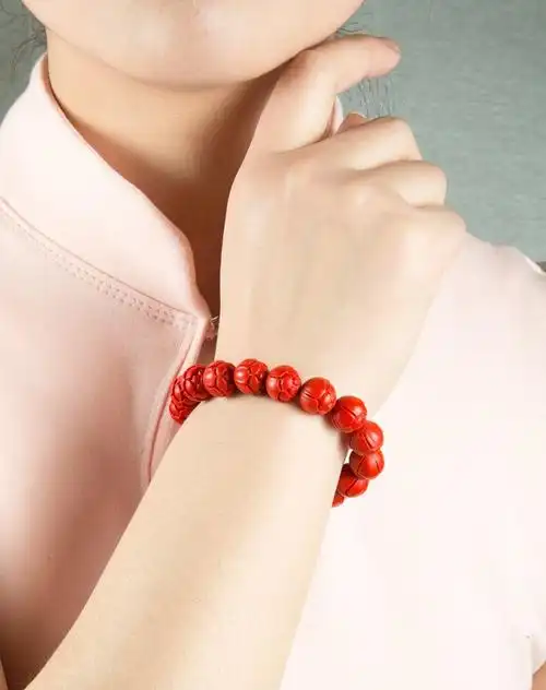 雕刻莲花12mm朱砂手串