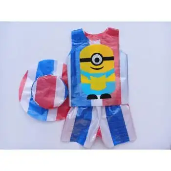 环保服装儿童衣服男女孩走秀子手工di制作幼儿园塑料袋时装秀 浅黄色