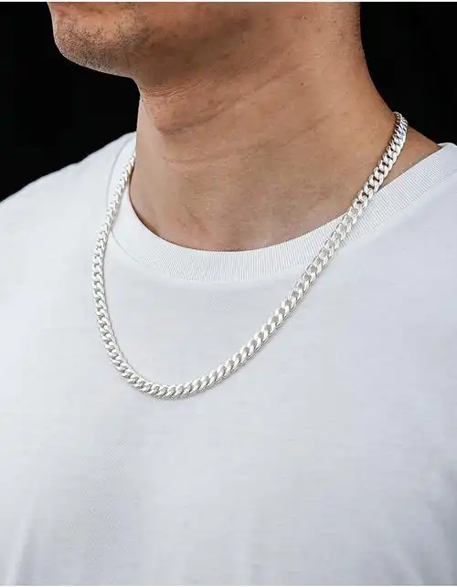 990纯银男士项链手工定制马鞭银项链嘻哈潮流时尚纯银链子送男友