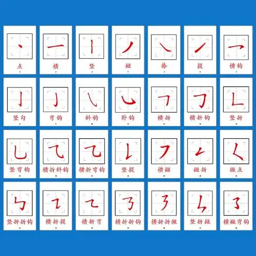 汉字基本笔画划笔顺识字卡片田字格早教偏旁幼儿园小学塑封教具