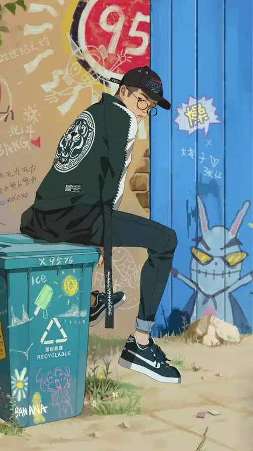 韩系男生潮流插画 素材 ins 韩系 可爱 简约 手绘 动漫 锁屏 屏保