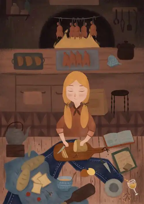 在厨房忙碌的少女