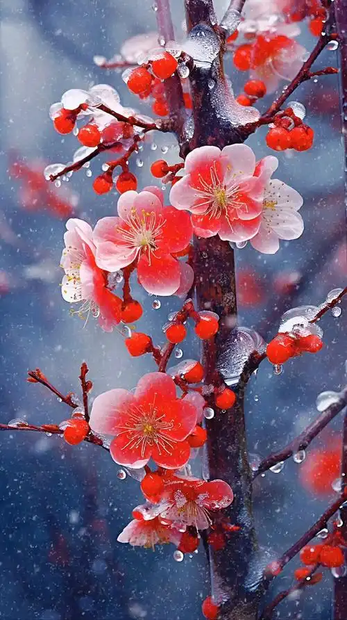 红梅傲雪,凌霜华