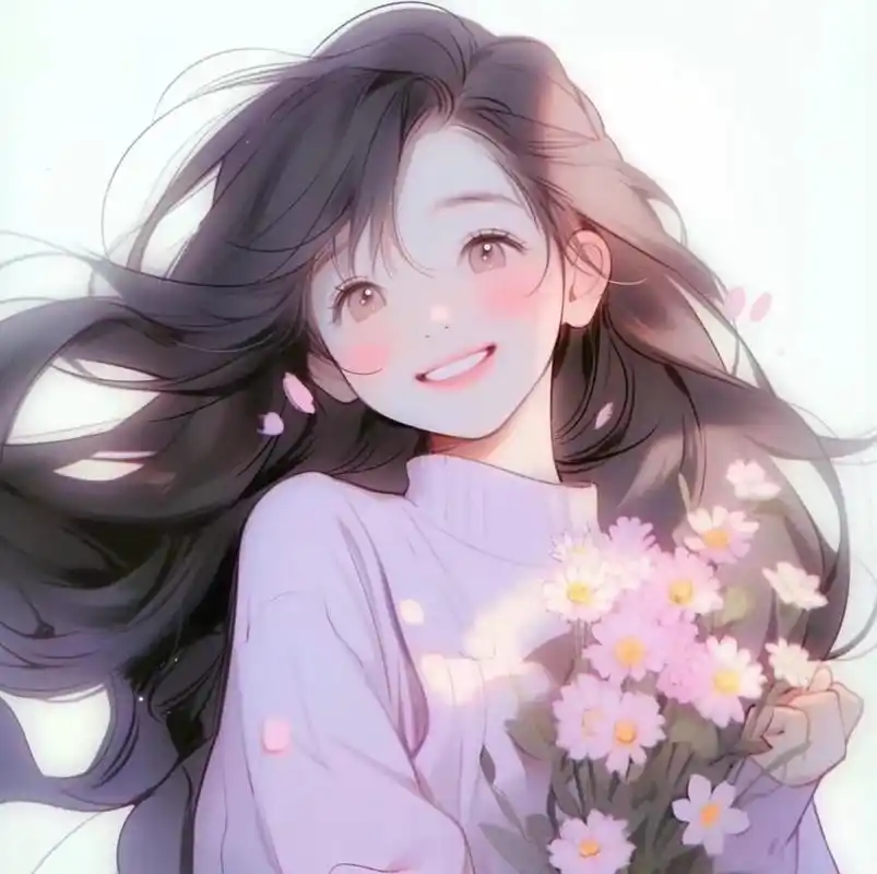 头像|捧花少女 爱笑的女孩运气不会差