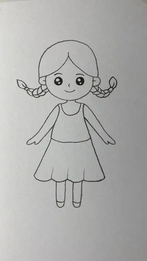 可爱的麻花辫小女孩画法