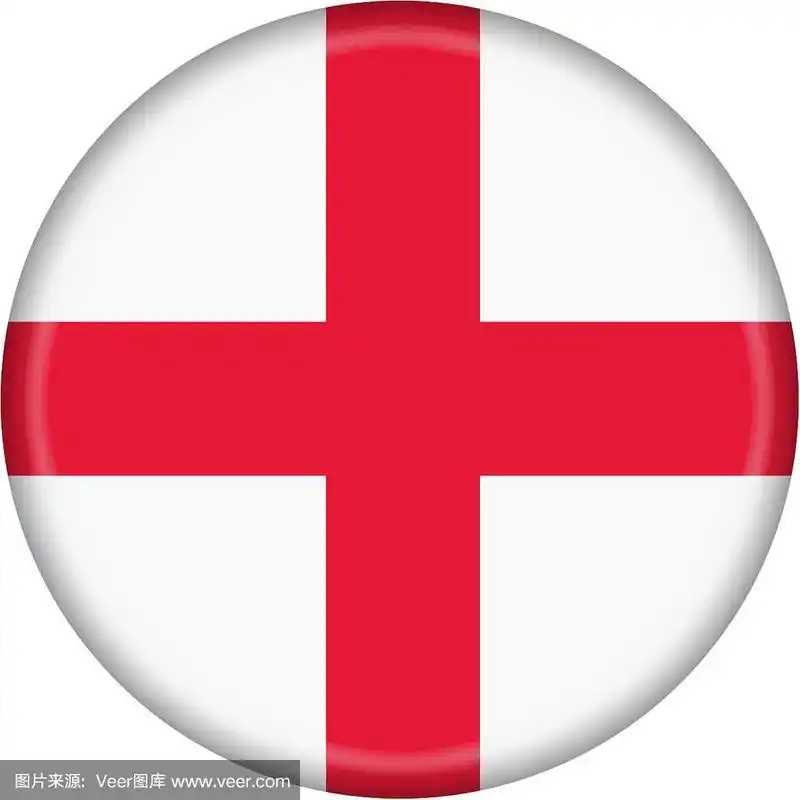 按钮,英格兰国旗孤立在一个白色背景与剪切路径