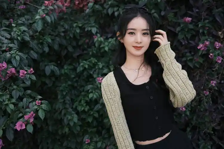 赵丽颖黑色背心配毛线衫 手上戒指成最大亮点