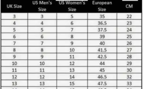 匡威尺码对照表 1970(匡威帆布鞋尺码标准)