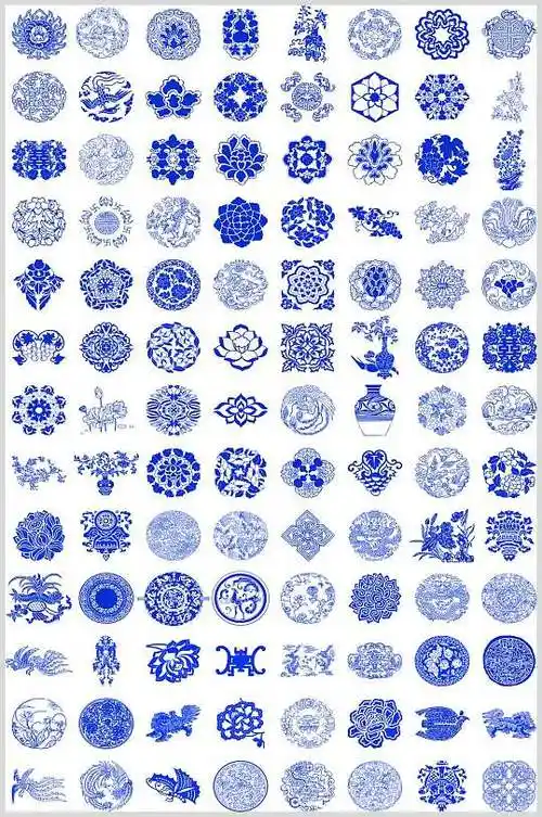 中式高端青花瓷图案矢量素材