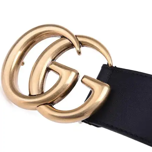 直营古驰gucci古驰男士金色双g互扣牛皮板扣式腰带皮带奢侈品