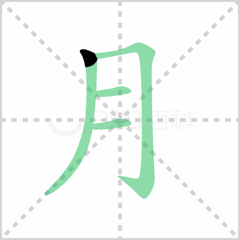 月的笔顺书写演示《月》字笔画,笔顺