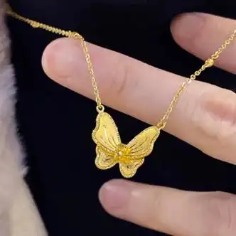 女999足金在逃公主套链百搭女士锁骨链送女友礼物黄金蝴蝶项链约49克