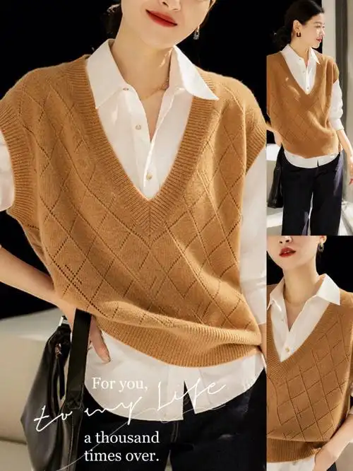 高颜值摩登气质v领羊毛针织马甲背心