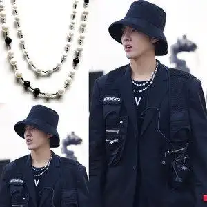 潮流合伙人吴亦凡同款贝珠珍珠项链拼接黑白项链嘻哈个性百搭男女