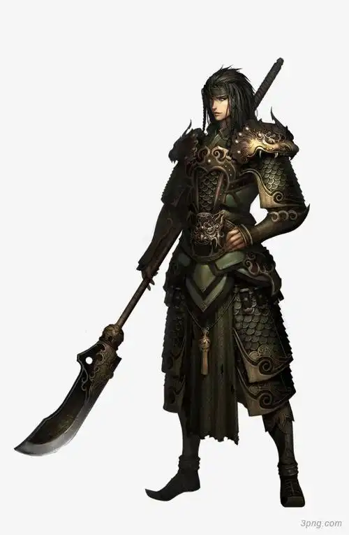 游戏原画拿着砍刀的将军png素材透明免抠图片卡通手绘