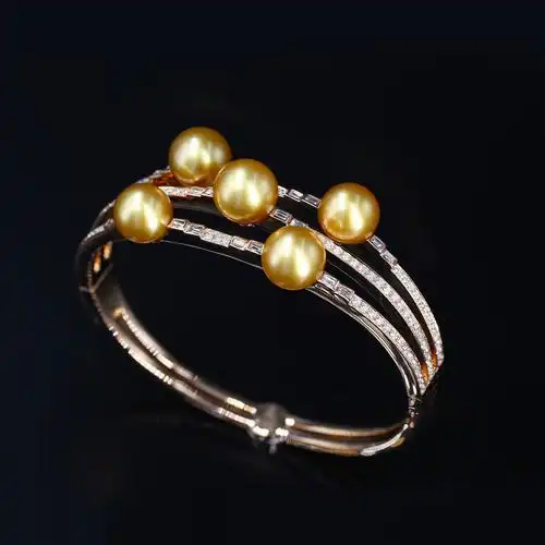 18k金玫瑰金珍珠手镯天然南洋海水浓金珠手镯女镶嵌定制