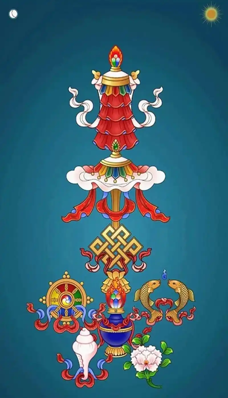 藏族八宝图.藏族三千年历史的发展中,形成了独特的八吉祥图,藏 - 抖音