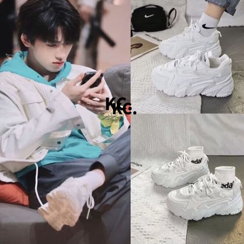 玖维娅时代少年团宋亚轩同款鞋老爹女2023百搭厚底学生网面白色潮休闲