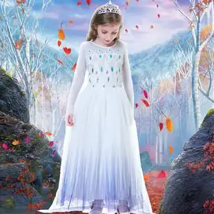 冰雪奇缘2白色艾莎爱莎公主裙女童夏季礼服儿童正版爱沙连衣裙子