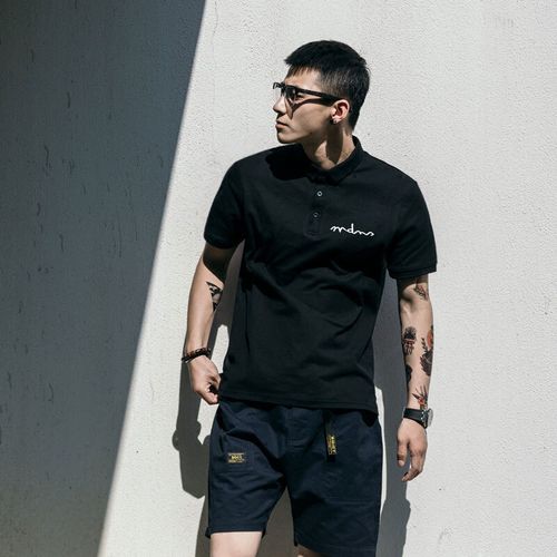 ag日系潮牌polo衫男简约时尚印花短袖男士有领上衣 黑色 xl 175-180cm