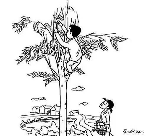 植树节儿童画植树节卡通简笔画怎么画小朋友和爷爷在苹果树下摘苹果的