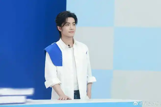 肖战蓝白拼接衬衫