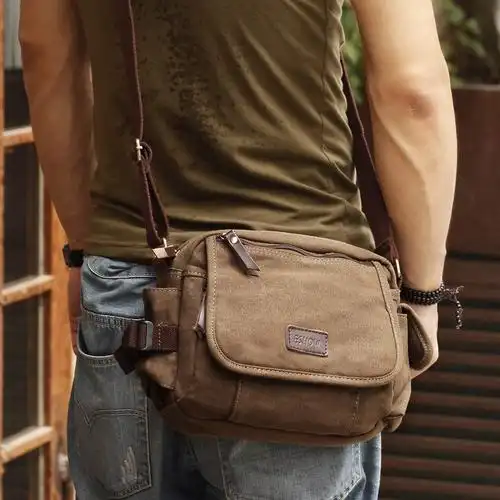 eshow 易秀 男士潮流复古帆布 斜挎包 单肩包 韩版斜跨包 小挎包 bfk